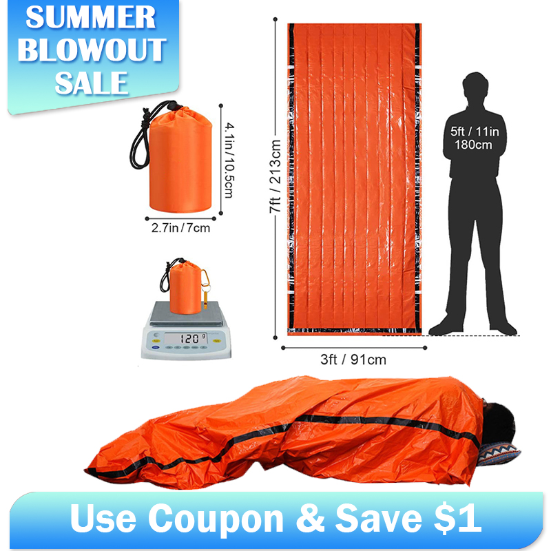 Emergency Mylar Tent - ถุงนอนฉุกเฉิน Mylar กันน้ําความร้อน - อุปกรณ์การอยู่รอดน้ําหนักเบาสําหรับตั้งแคมป์เดินป่ากระสอบขนาดกะทัดรัดนกหวีดและการจัดเก็บ